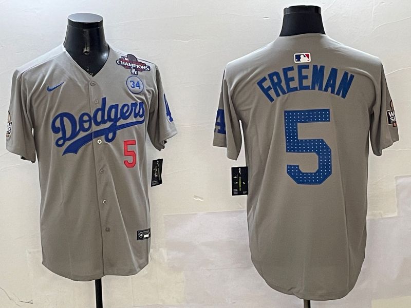 Men Los Angeles Dodgers #5 Freeman Grey Blue Fashion Game 2025 Nike MLB Jersey style 3261